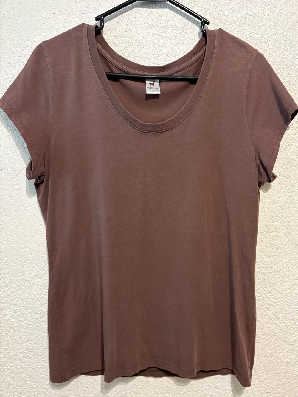 Peruvian Connection Short Sleeve Crewneck Tee Pima Cotton Chocolate Brown Large